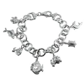 masivní stříbrný náramek s ověsky ondine rybičky želvička šperky jiříček