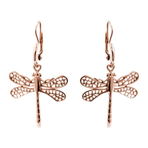 náušnice vážky růžové zlato