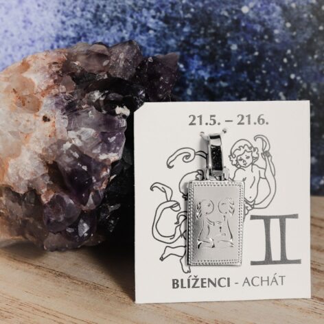 Pollux stříbrný přívěsek znamení zvěrokruhu blíženci destička s ruční rytinou