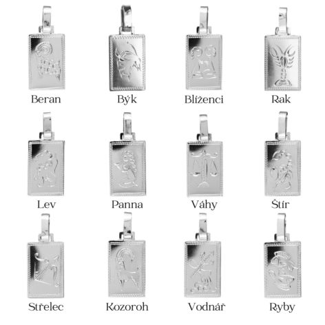 Pollux stříbrný přívěsek znamení zvěrokruhu sada destička s ruční rytinou bílé zlato šperky jiříček popisky
