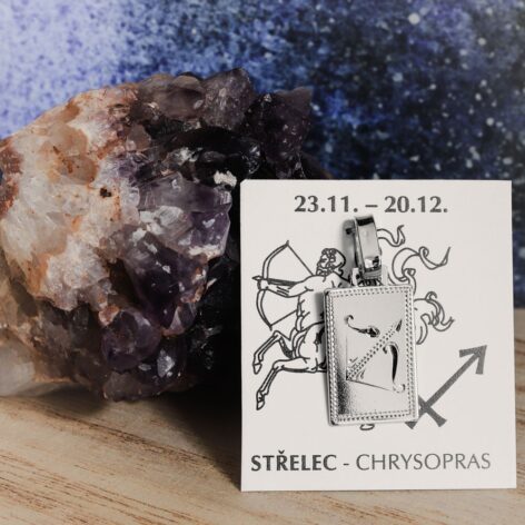 Pollux stříbrný přívěsek znamení zvěrokruhu střelec destička s ruční rytinou bílé zlato šperky jiříček lifestyle