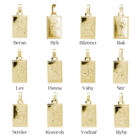 Pollux zlatý přívěsek znamení zvěrokruhu sada popisky destička s ruční rytinou žluté zlato šperky jiříček